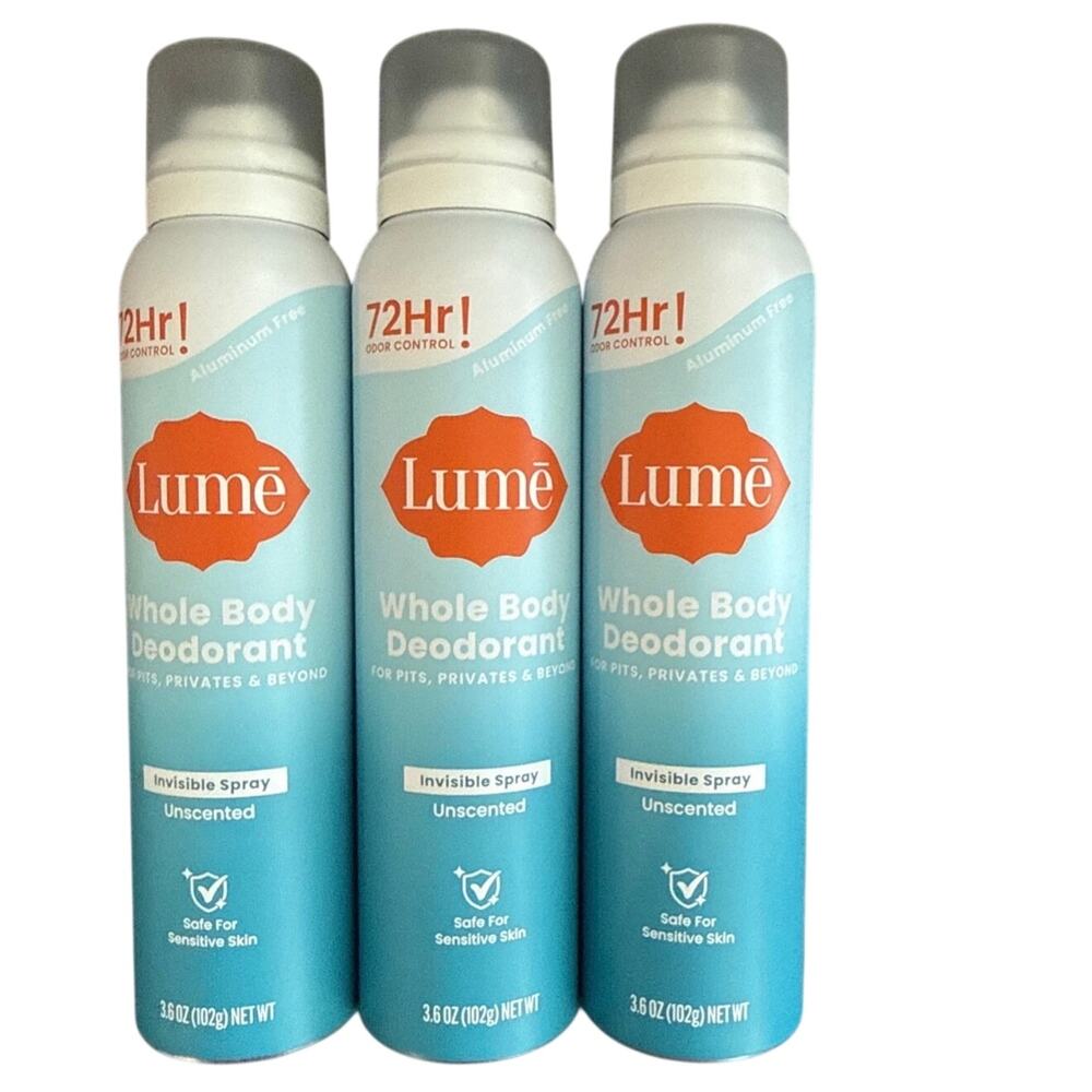 3 Pack: Lume Whole Body Deodorant UNSCENTED Invisible Spray Sensitive Skin 3.6oz